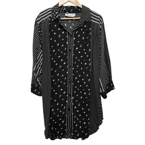 VTG A Personal Touch Women Button Top 1X Black White Floral Stripe Patchwork 80s